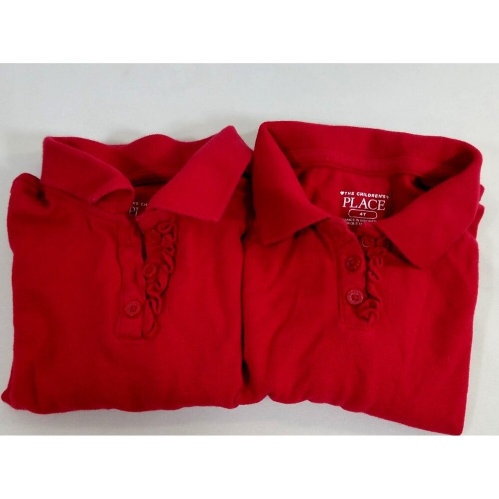 The Childrens Place Red Long Sleeve Polo Shirts 4T Set Of 2 Cotton Blend